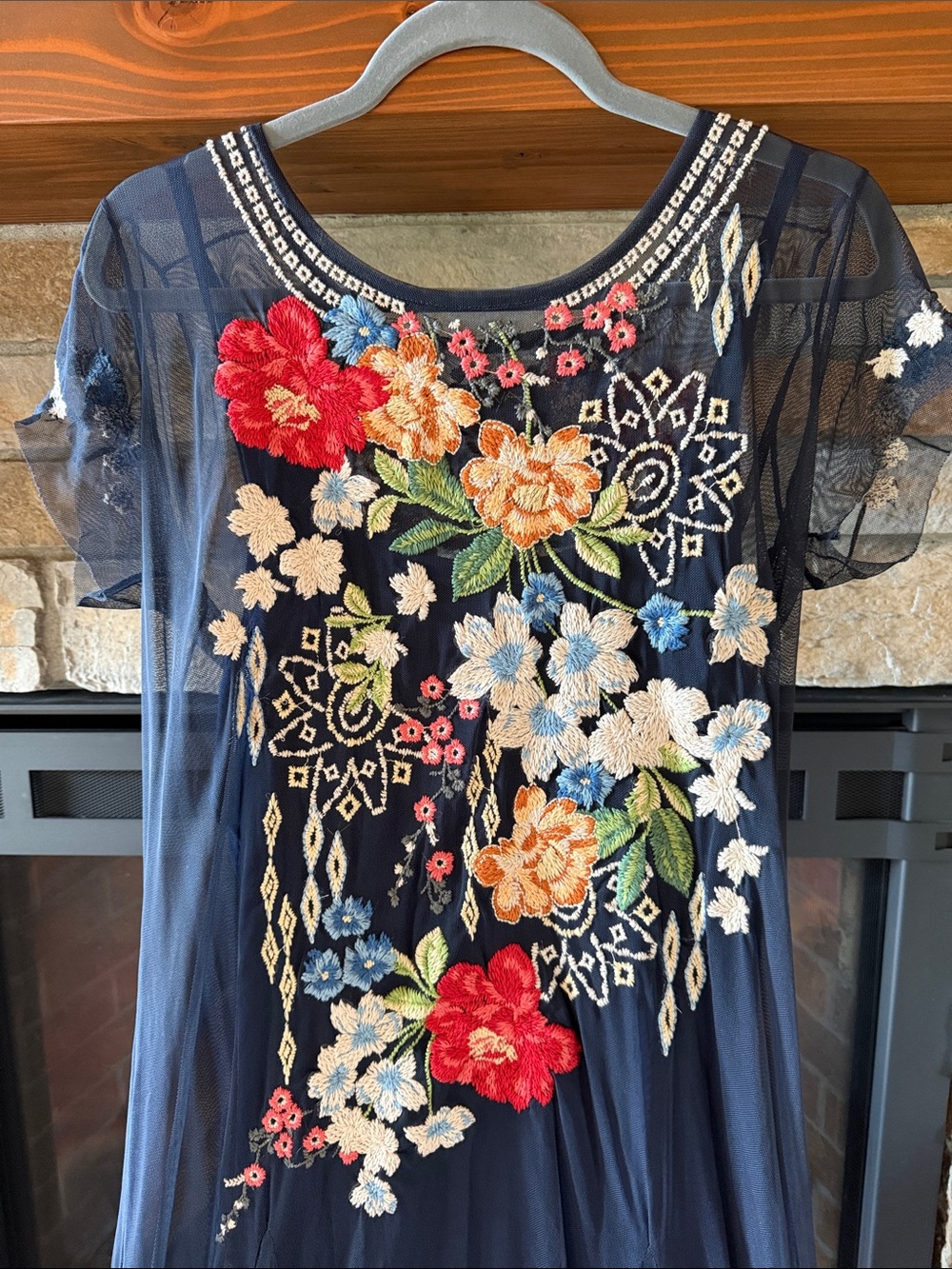 Johnny Was Navy Floral Embroidered Maxi Dress - Picture 3 of 6